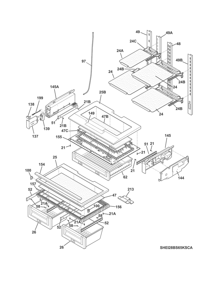 Shelves Diagram and Parts List for EI28BS65KSCA  Electrolux Refrigerator
