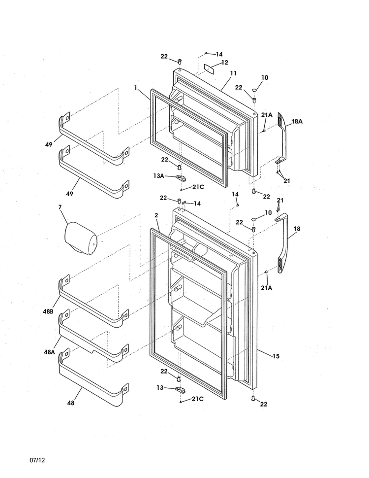 Door Diagram and Parts List for FFHT2126LM8  Frigidaire Refrigerator