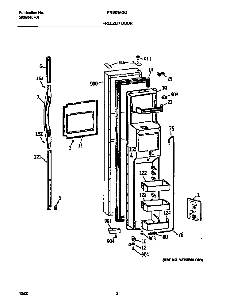 Freezer Door Diagram and Parts List for FRS24AGGW9  Frigidaire Refrigerator