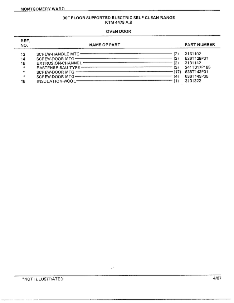 30" Floor Supported Elec Oven Door Page 2 Diagram and Parts List for 4478B  Frigidaire Range