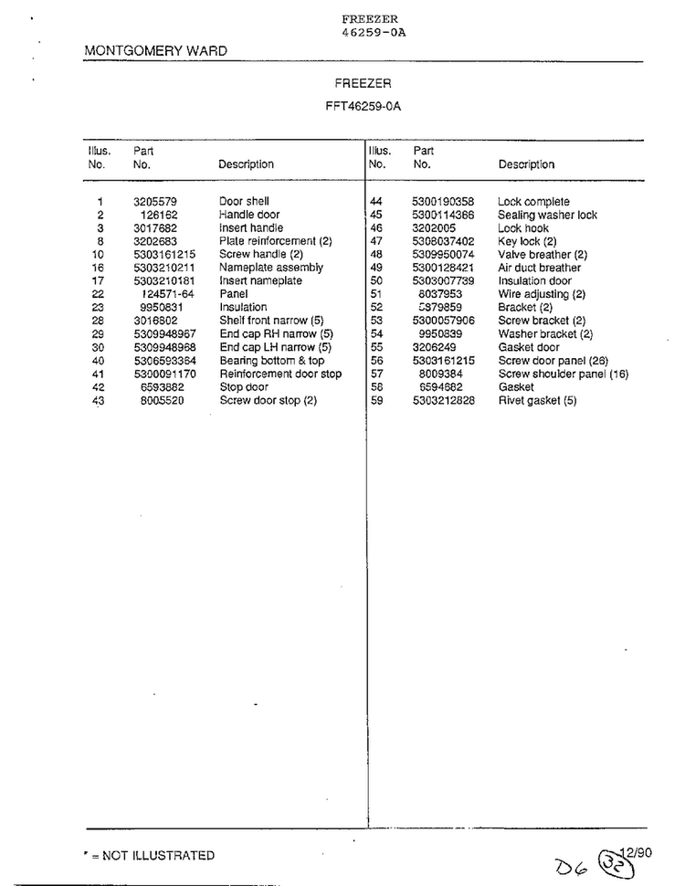 Freezer Page 2 Diagram and Parts List for 46259-0A  Frigidaire Freezer