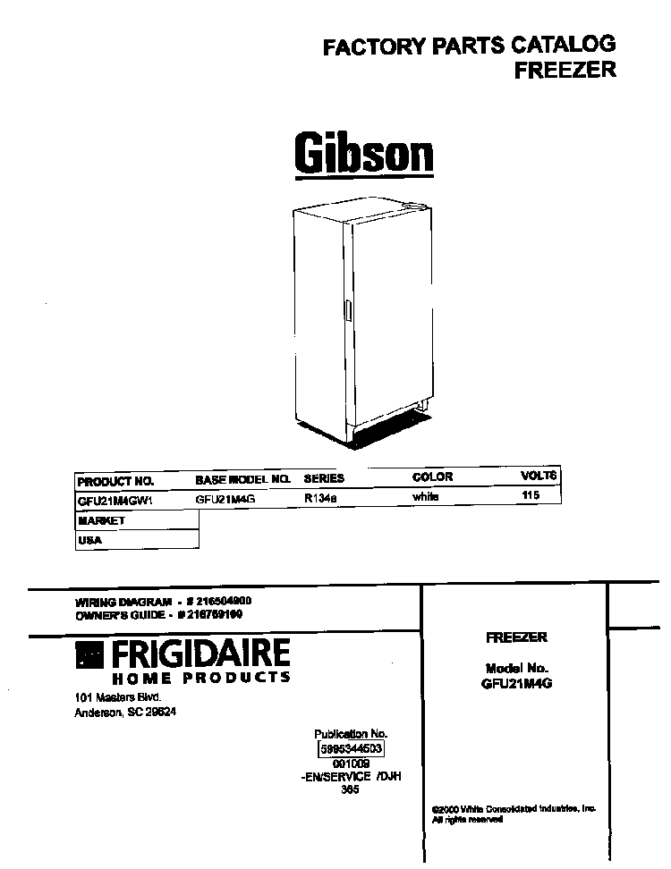 Cover Diagram and Parts List for GFU21M4GW1  Gibson Freezer