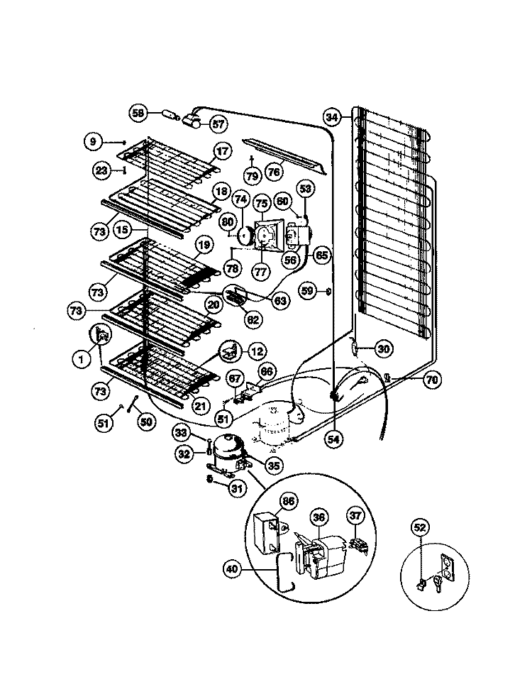SYSTEM Diagram and Parts List for TFU21M7AW3  Tappan Freezer