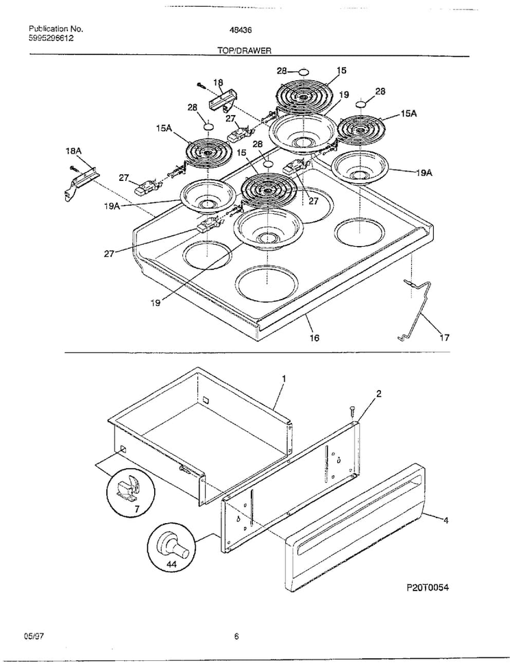Top/drawer Diagram and Parts List for 484360D  Frigidaire Range