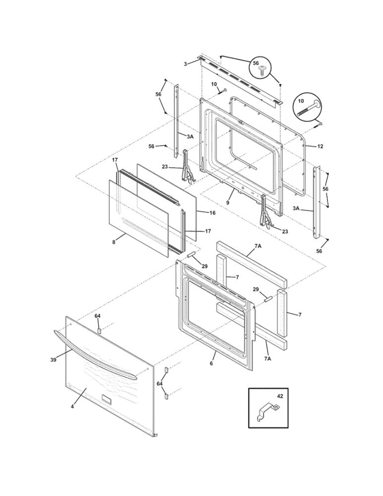 Door Diagram and Parts List for FGEW3065KWA  Frigidaire Wall Oven