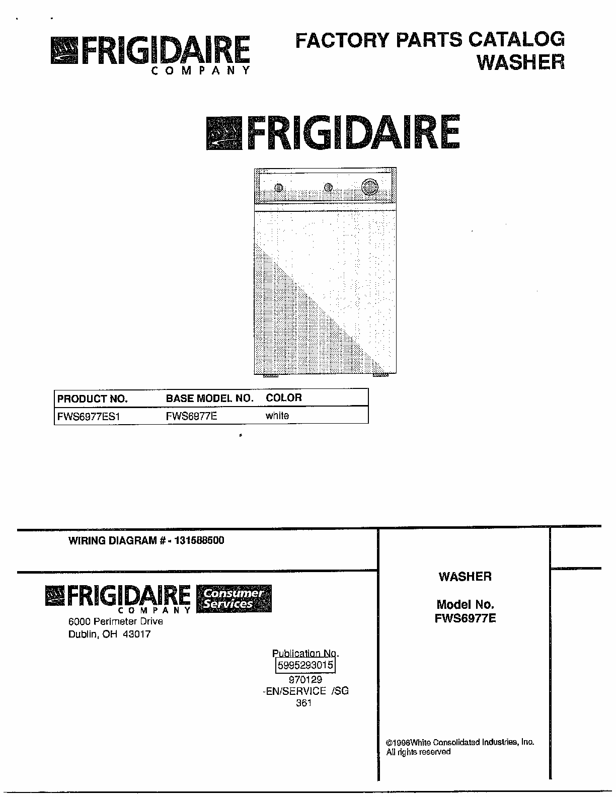 Frigidaire Washer Diagram and Parts List for FWS6977E  Frigidaire Washer
