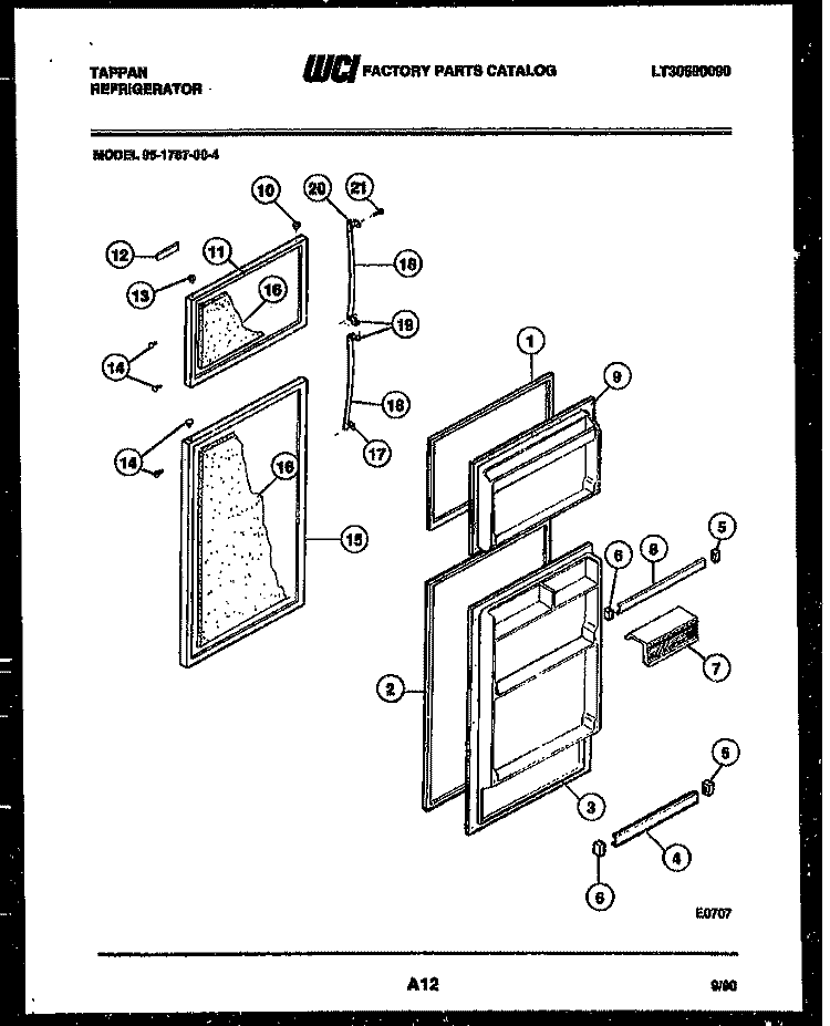 DOOR PARTS Diagram and Parts List for 95-1787-00-04  Tappan Refrigerator