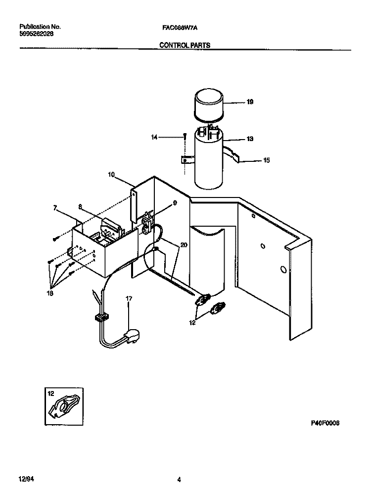 CONTROL PARTS Diagram and Parts List for FAC086W7A1  Frigidaire Air Conditioner