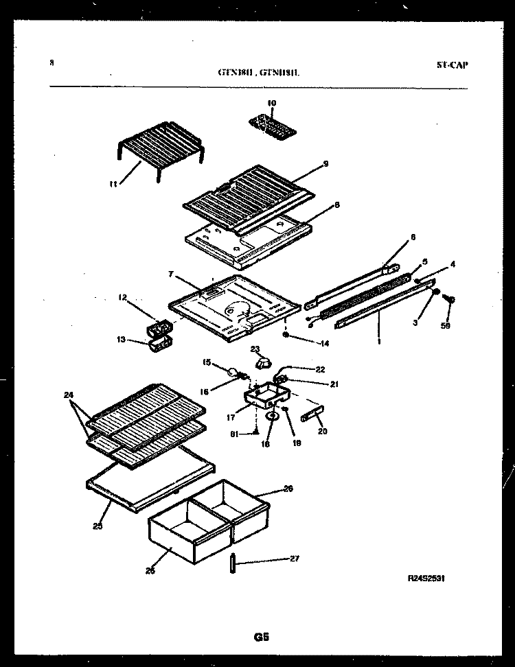 SHELVES AND SUPPORTS Diagram and Parts List for GTN181BL0  Frigidaire Refrigerator