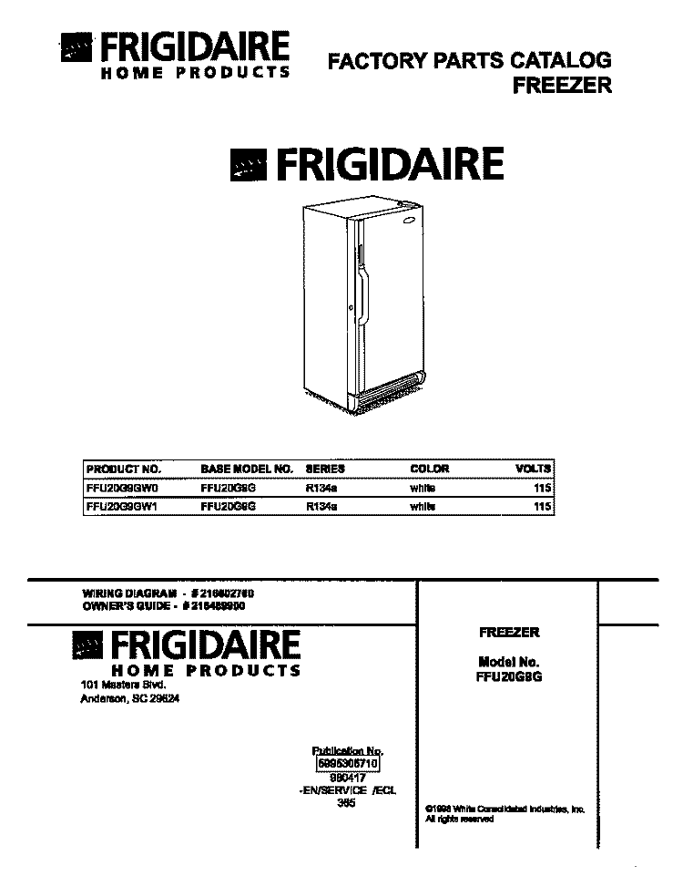 COVER Diagram and Parts List for FFU20G9GW0  Frigidaire Freezer