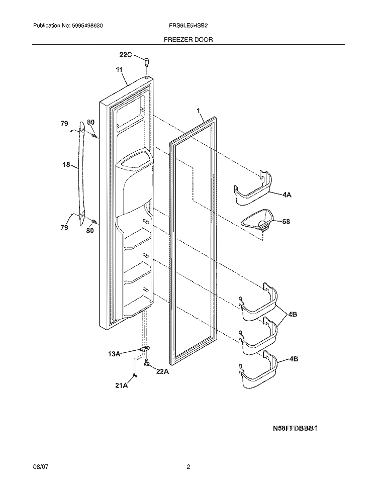 FREEZER DOOR Diagram and Parts List for FRS6LE5HSB2  Frigidaire Refrigerator