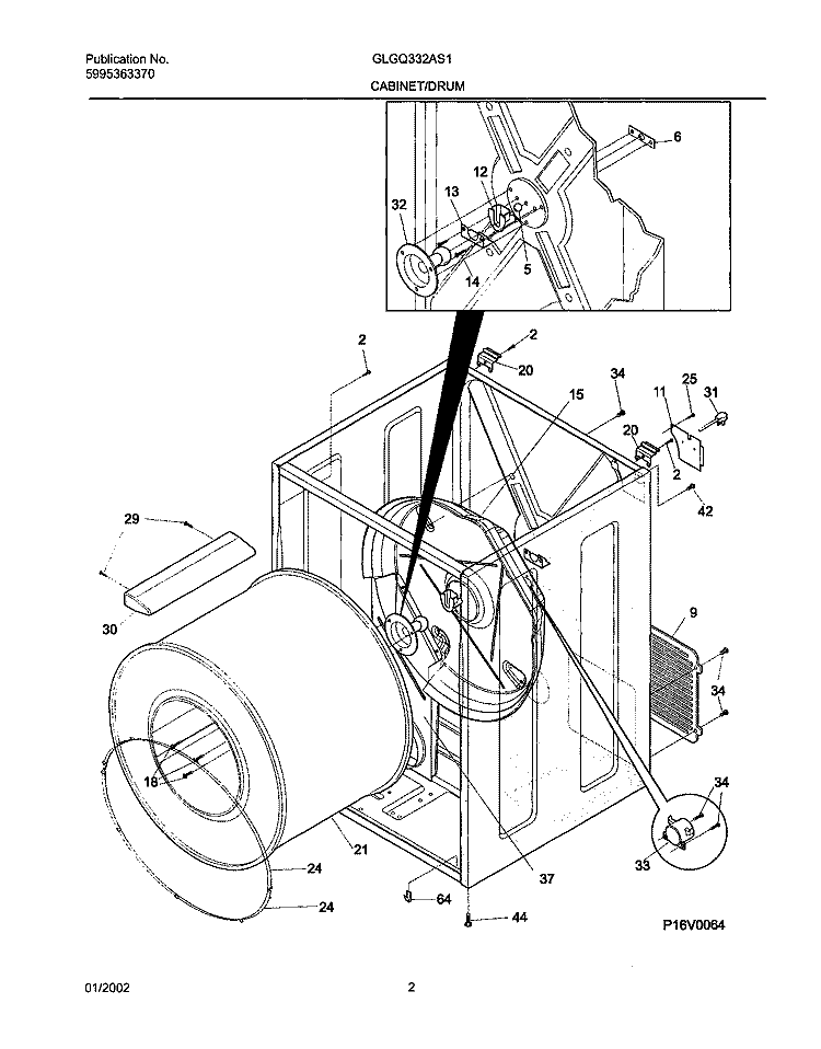 DRY CAB, HEATER Diagram and Parts List for GLGQ332AS1  Frigidaire Dryer