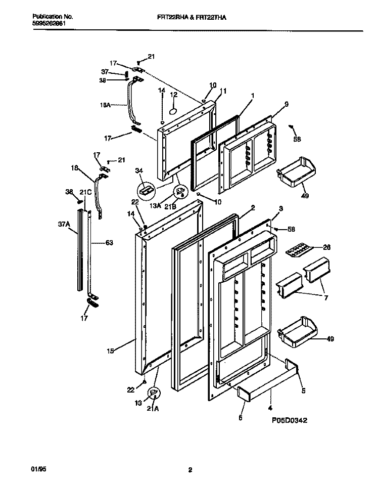 DOOR SECTION Diagram and Parts List for FRT22RHAB2  Frigidaire Refrigerator