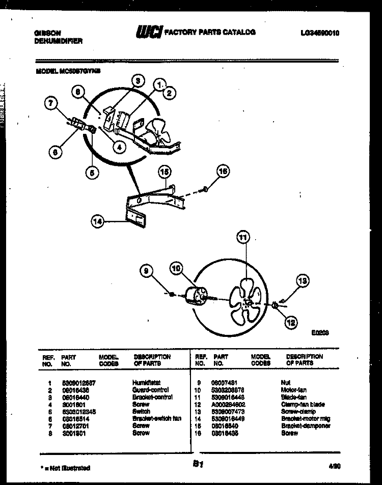 AIR CONTROL PARTS Diagram and Parts List for MC50S7GYNB  Gibson Dehumidifier