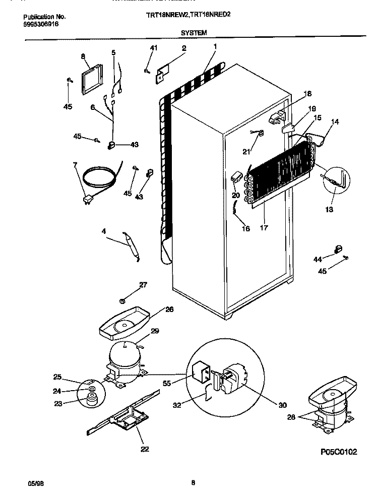 SYSTEM Diagram and Parts List for TRT18NREW2  Tappan Refrigerator