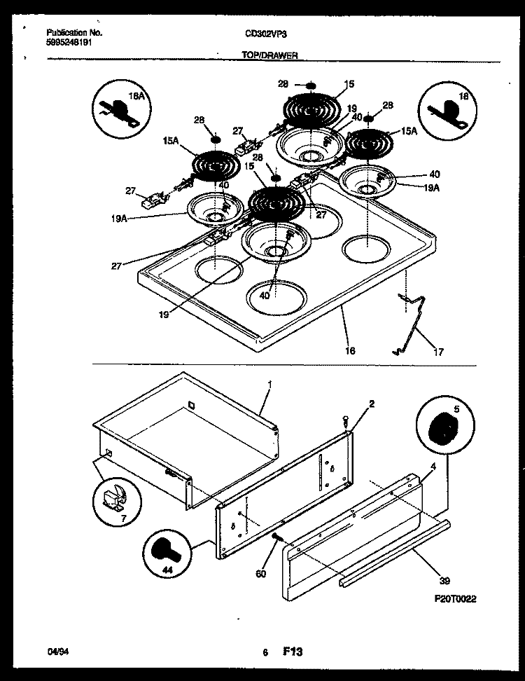 COOKTOP AND DRAWER PARTS Diagram and Parts List for CD302VP3W1  Frigidaire Range