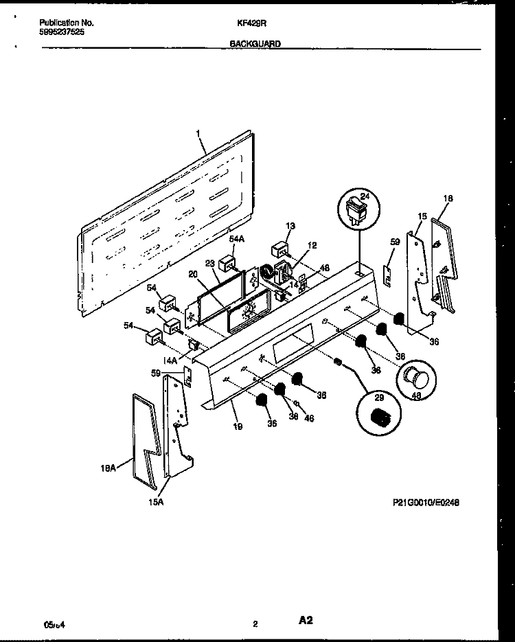 BACKGUARD Diagram and Parts List for KF429RW1  Frigidaire Range