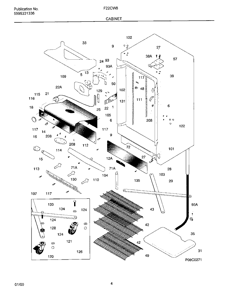 CABINET Diagram and Parts List for F22CW8  Frigidaire Freezer