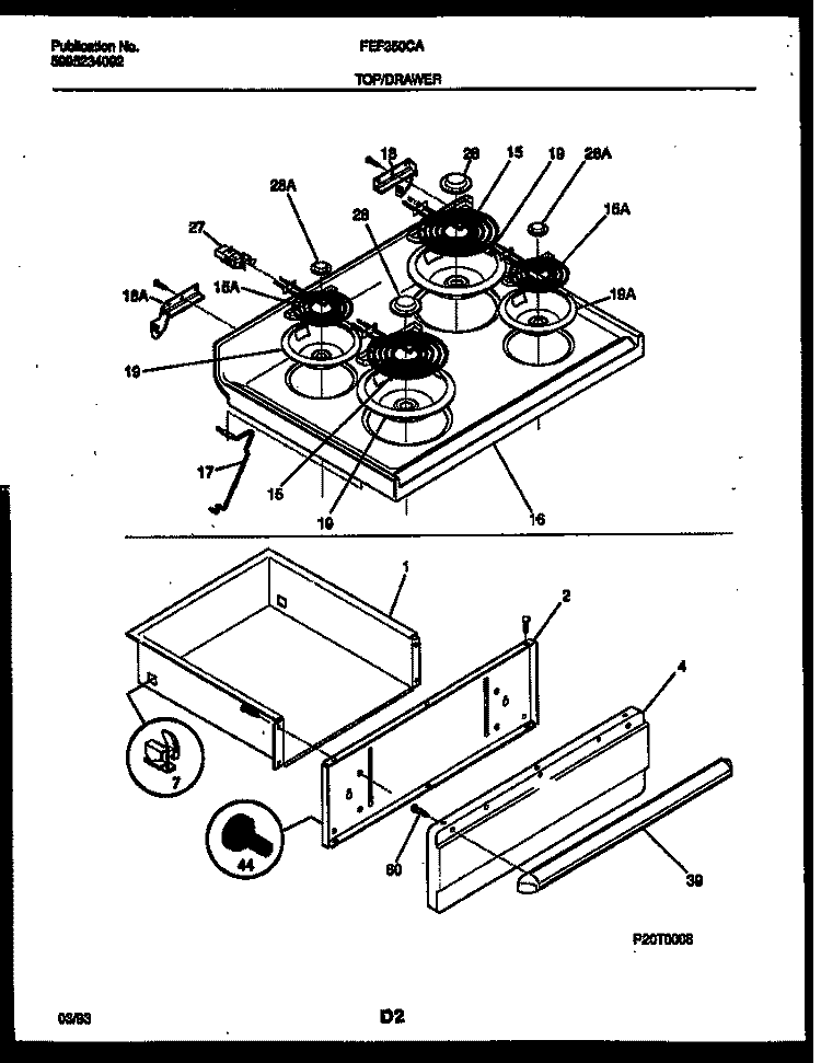COOKTOP AND DRAWER PARTS Diagram and Parts List for FEF350CASA  Frigidaire Range