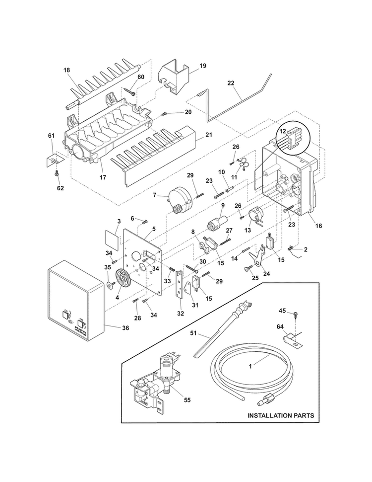 Ice Maker Diagram and Parts List for 25373211016  Kenmore Refrigerator