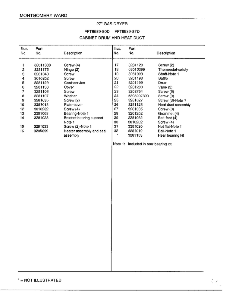 Cabinet Drum And Heat Duct Page 2 Diagram and Parts List for 8589-80D  Frigidaire Dryer