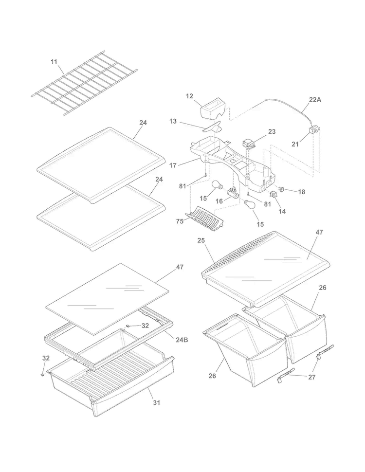 Shelves Diagram and Parts List for FGHT1832PF0  Frigidaire Refrigerator