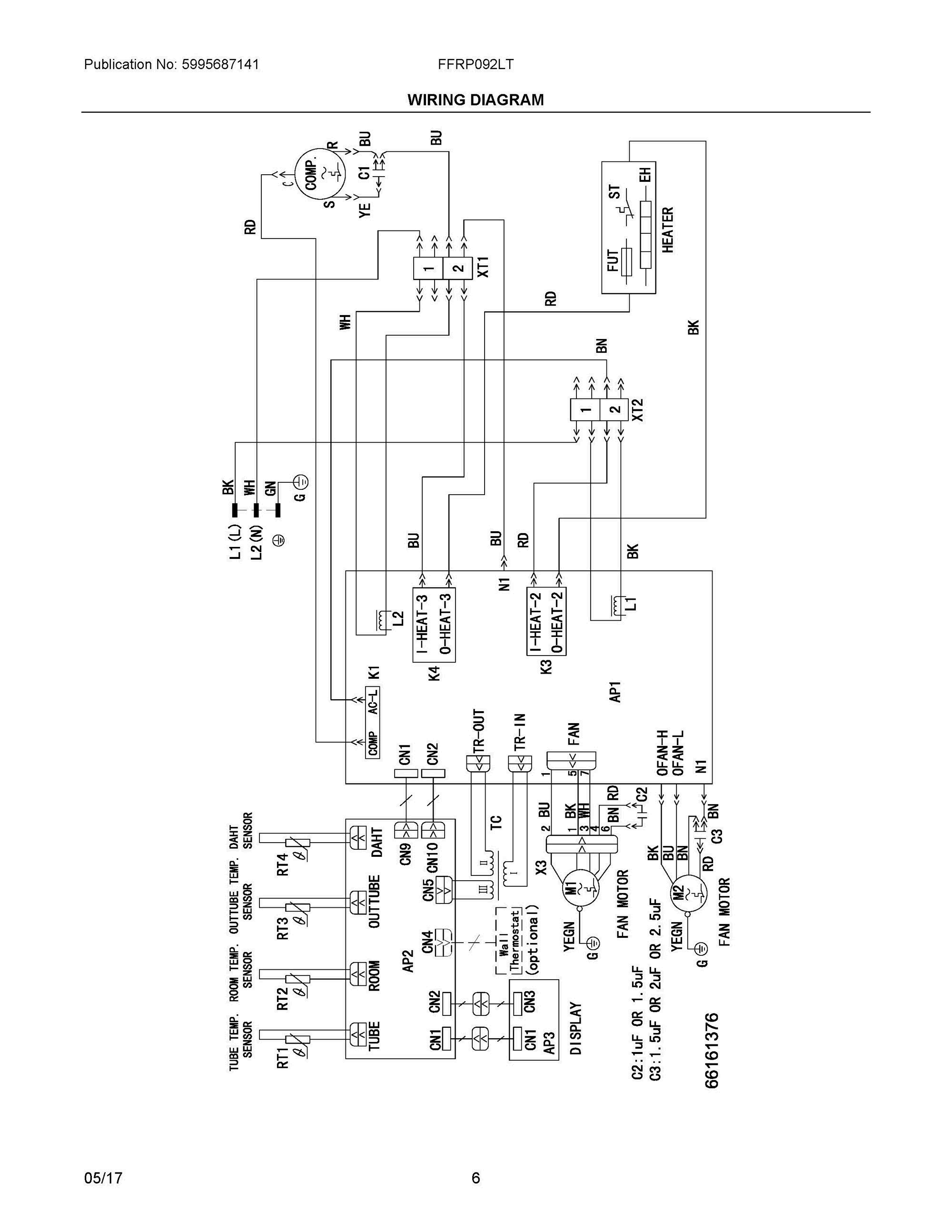 03 - WIRING DIAGRAM Diagram and Parts List for FFRP092LT20  Frigidaire Air Conditioner