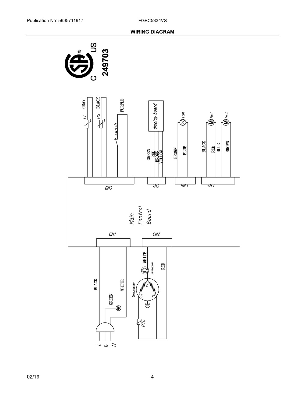 Wiring Diagram Diagram and Parts List for FGBC5334VS  Frigidaire Wine and Beverage Cooler