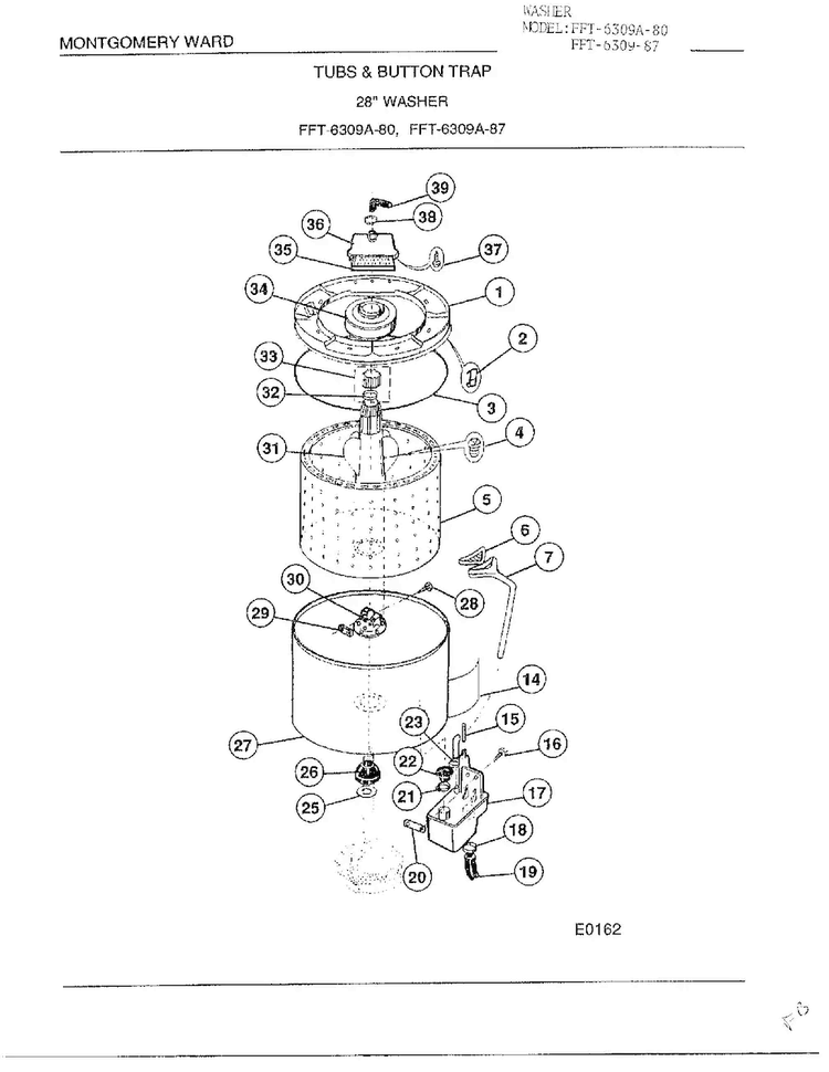Tubs And Button Trap Cabinet Diagram and Parts List for 6309A  Frigidaire Washer