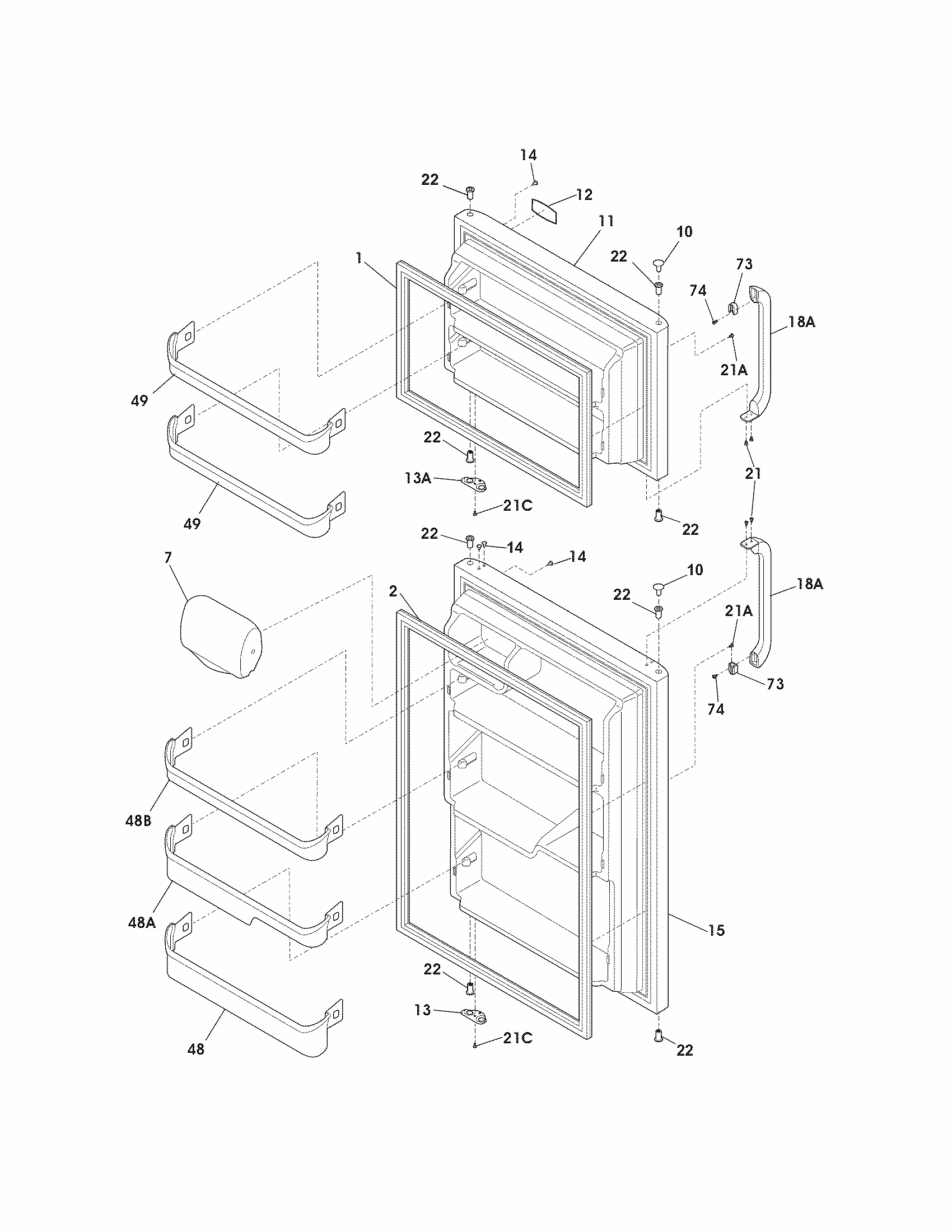 Doors Diagram and Parts List for 25378894016  Kenmore Refrigerator