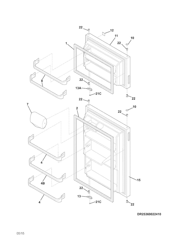 Doors Diagram and Parts List for 25360022412  Kenmore Refrigerator
