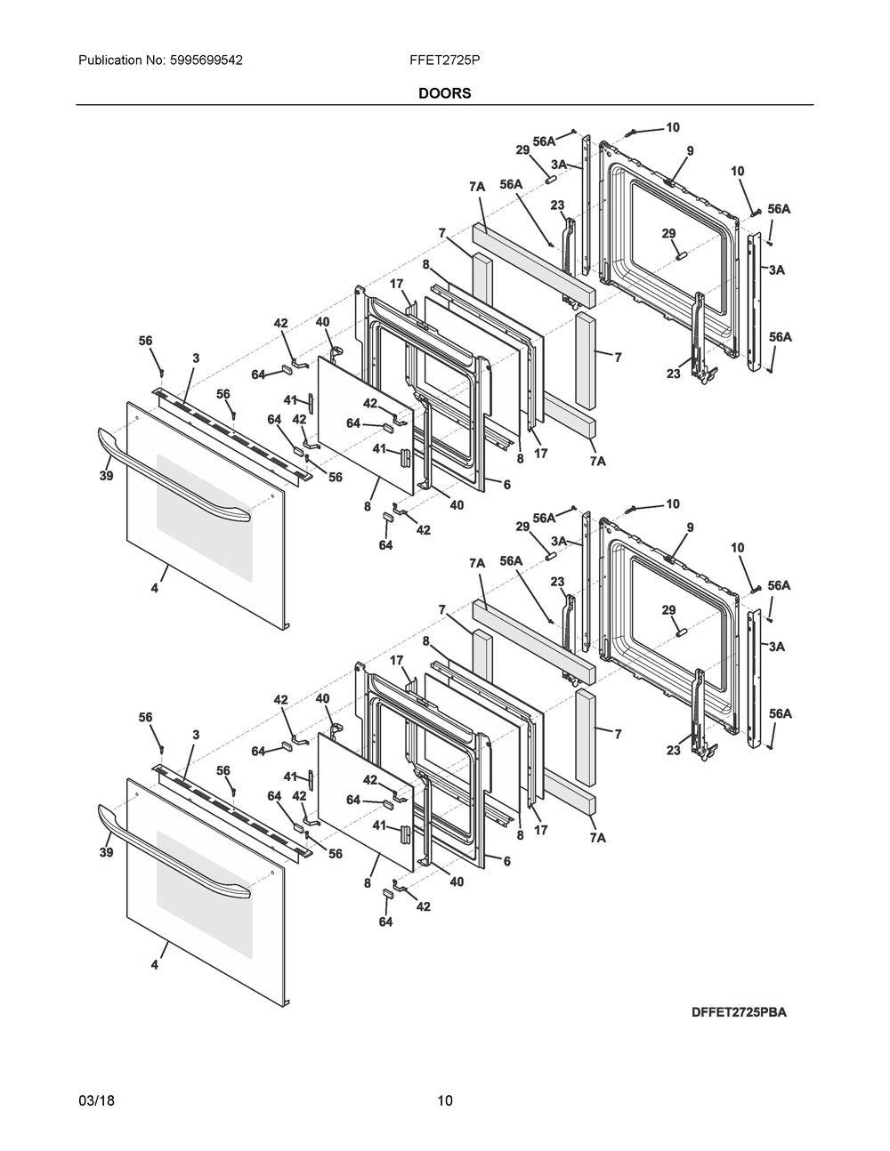 Doors Diagram and Parts List for FFET2725PWE  Frigidaire Wall Oven