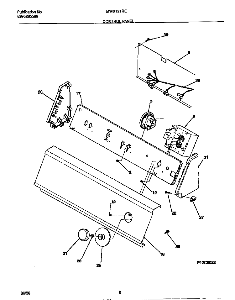 CONTROL PANEL Diagram and Parts List for MWX121REW0  Frigidaire Washer