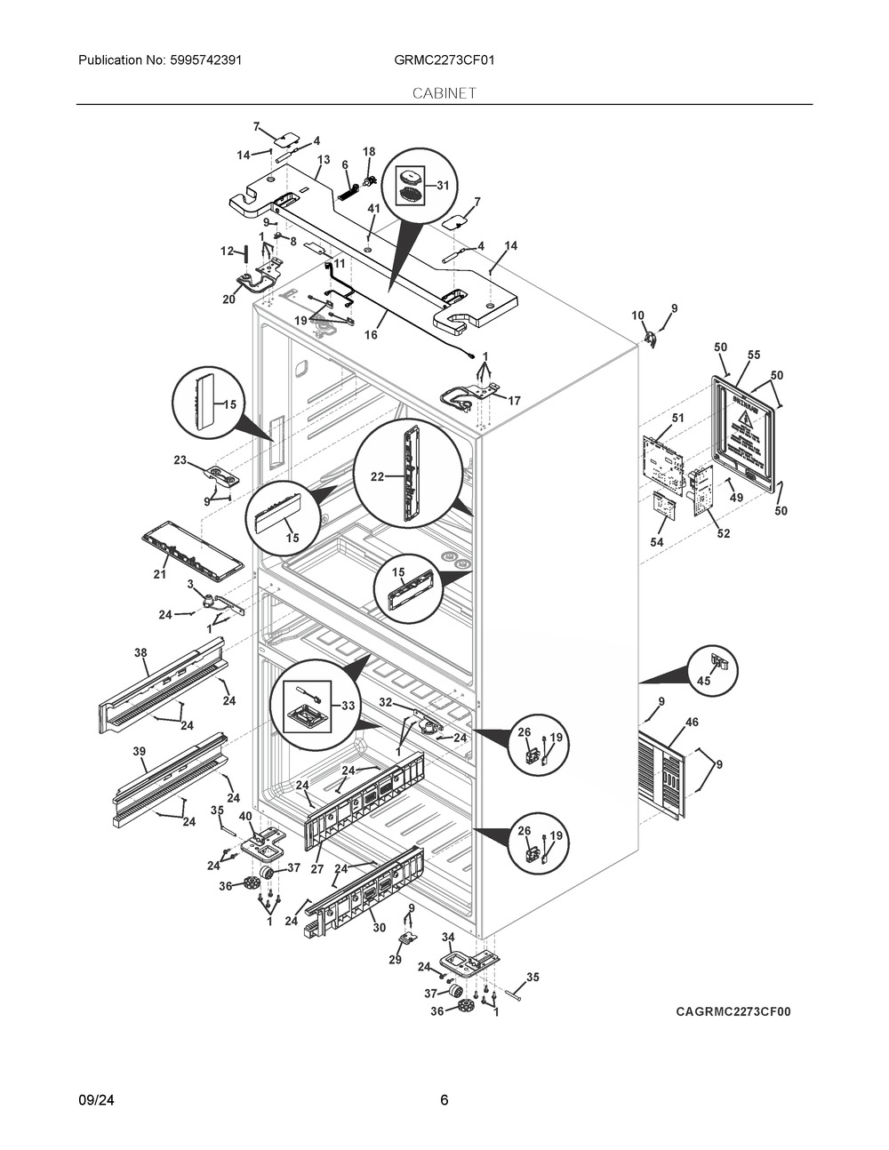 Cabinet Diagram and Parts List for GRMC2273CF01  Frigidaire Refrigerator