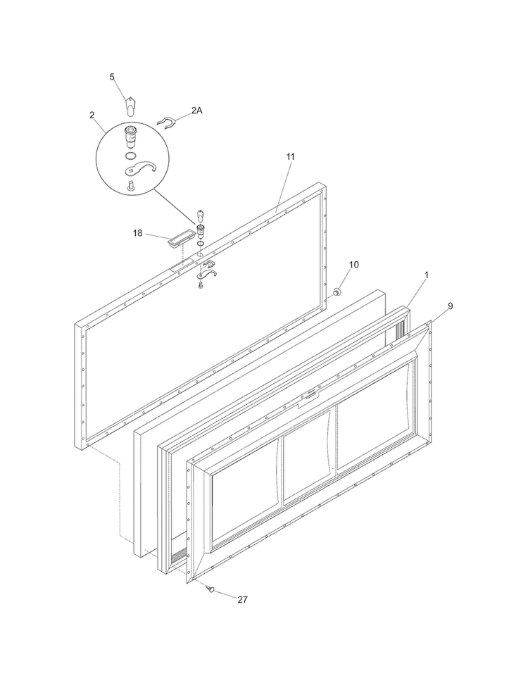 Door Diagram and Parts List for KCS050LW1  Kelvinator Freezer