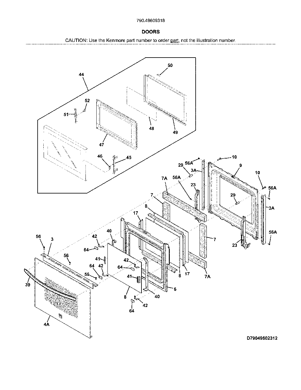 Doors Diagram and Parts List for 79049609318  Kenmore Microwave
