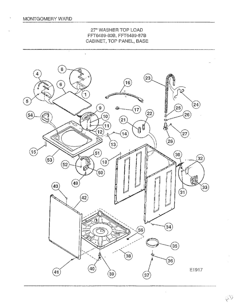 Cabinet/top Panel/base Diagram and Parts List for 6489-80B  Frigidaire Washer