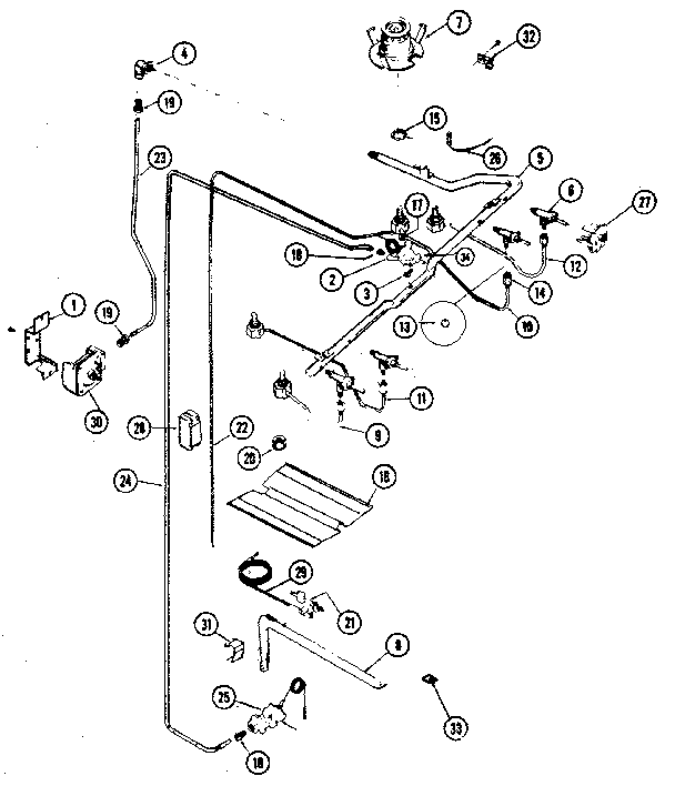 Burner Section Diagram and Parts List for 30-3348-01  Tappan Range