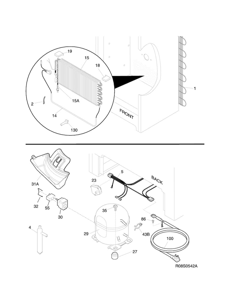 System Diagram and Parts List for 25322042410  Kenmore Freezer