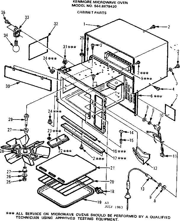 Cabinet Parts Diagram and Parts List for 5648878420  Kenmore Microwave