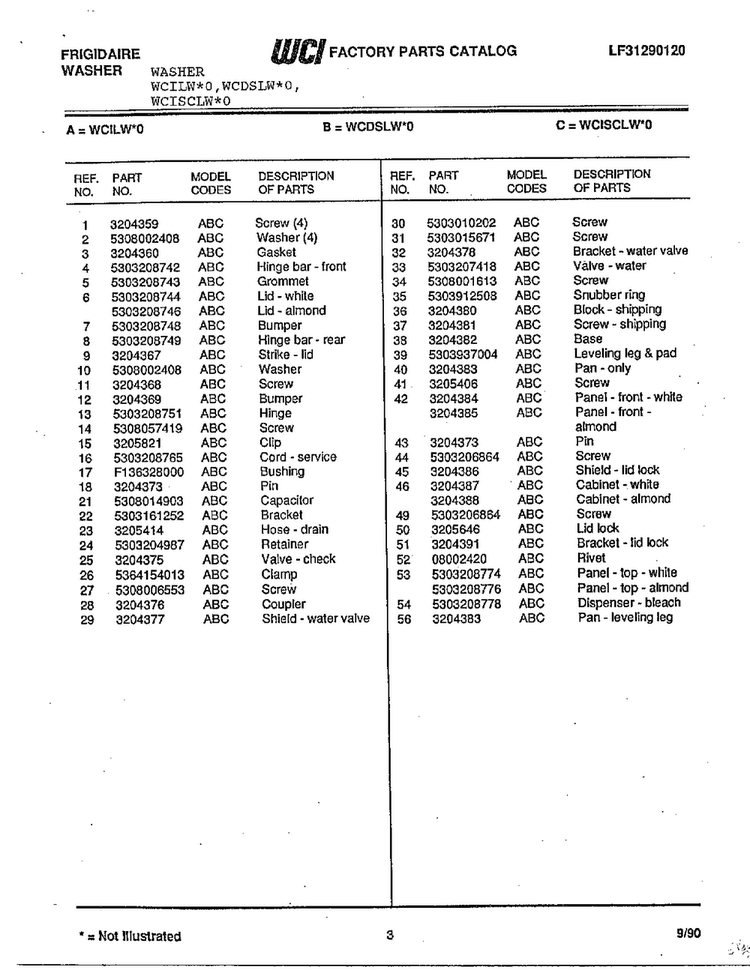 Frigidaire Washer Page 2 Diagram and Parts List for WCDSLW*O  Frigidaire Washer