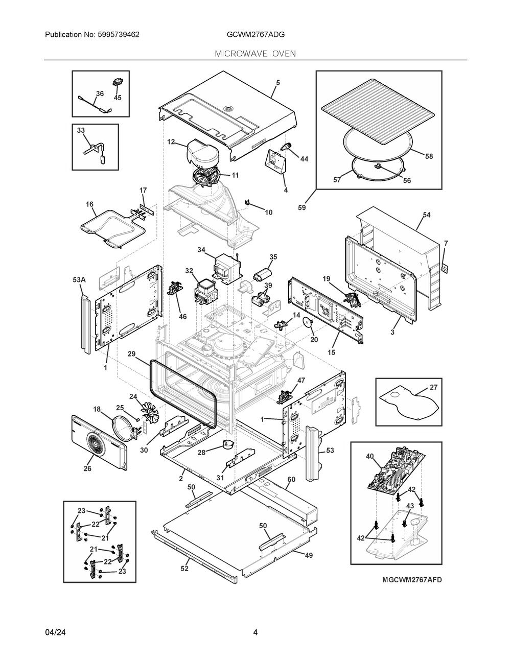 Microwave Oven Diagram and Parts List for GCWM2767ADG  Frigidaire Microwave Oven Combo