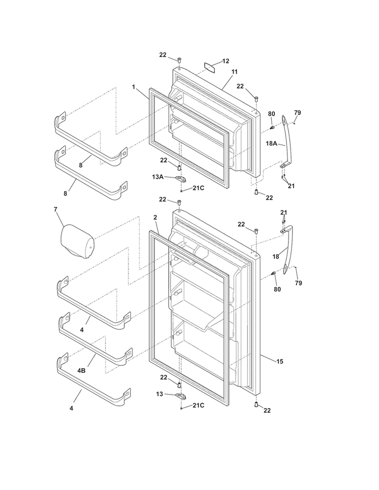 Doors Diagram and Parts List for NFTR18X4PS0  Frigidaire Refrigerator