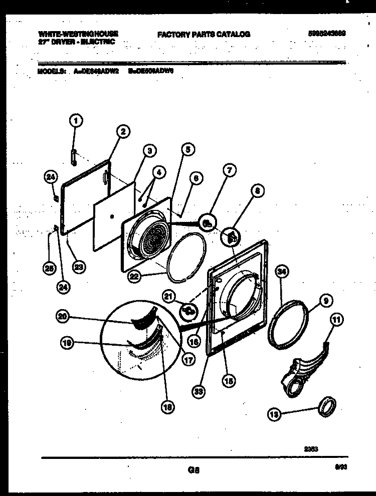 DOOR PARTS Diagram and Parts List for DE640ADW2  Frigidaire Dryer