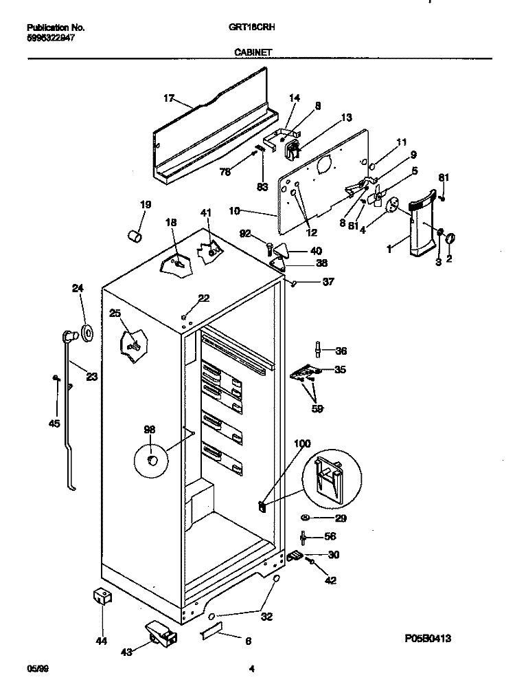 CABINET Diagram and Parts List for GRT16CRHW1  Gibson Refrigerator
