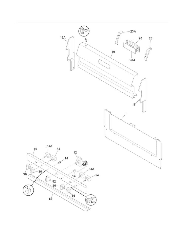 Backguard Diagram and Parts List for FFEF3010LBD  Frigidaire Range