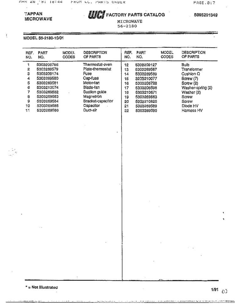 Tappan Microwave Page 3 Diagram and Parts List for 56-2180  Frigidaire Microwave
