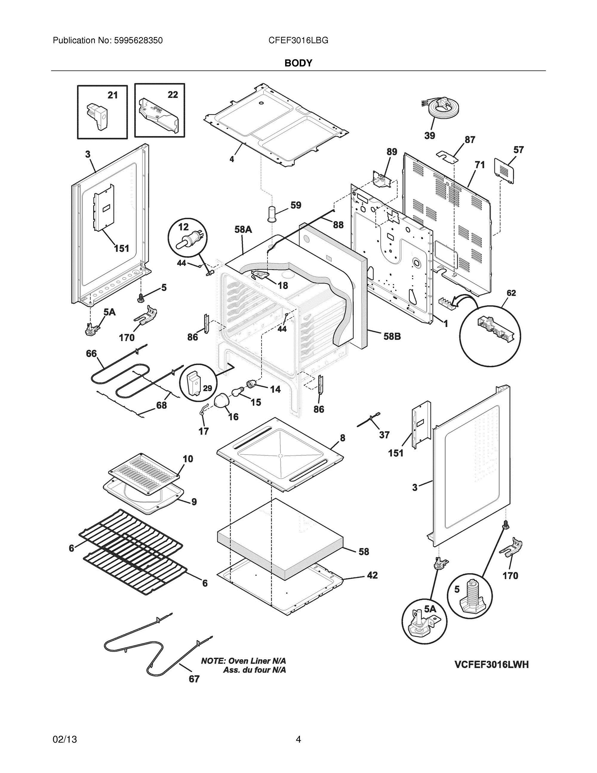05 - BODY Diagram and Parts List for CFEF3016LBG  Frigidaire Range