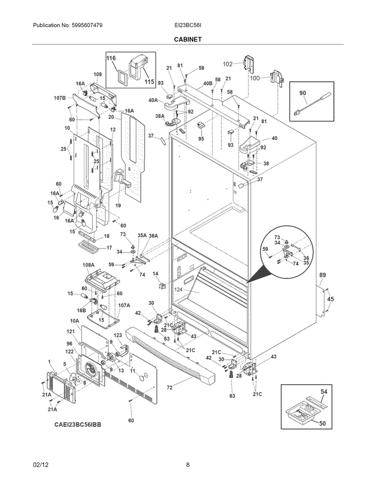 Cabinet Diagram and Parts List for EI23BC56IWB  Electrolux Refrigerator