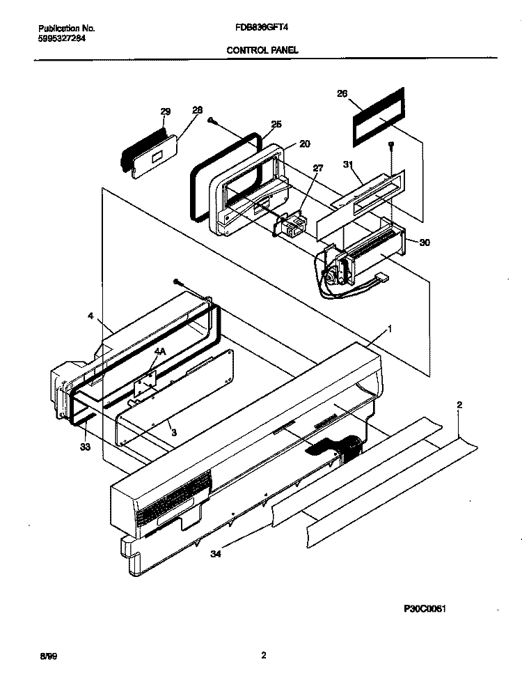CONTROL PANEL Diagram and Parts List for FDB836GFT4  Frigidaire Dishwasher